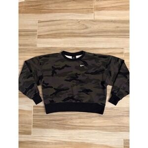 Nike Dri-FIT Camo Cropped Sweatshirt Womens XS Black Green Camouflage Pullover